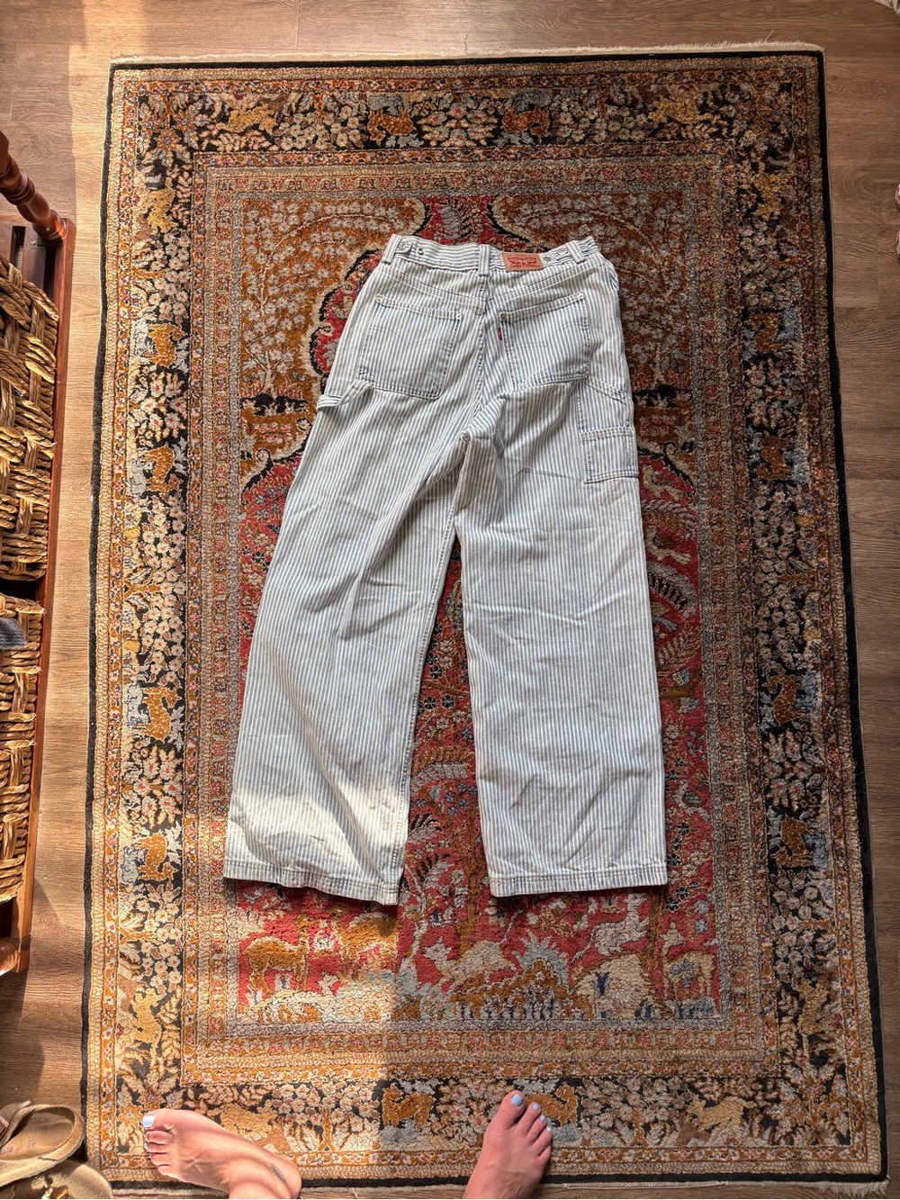 Levi's Women's Striped Wide Leg Jeans - Light Blue & White